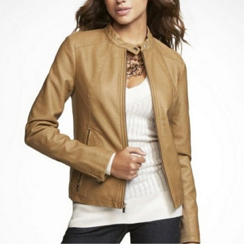 Express Tan Faux Leather Jacket - Size XS